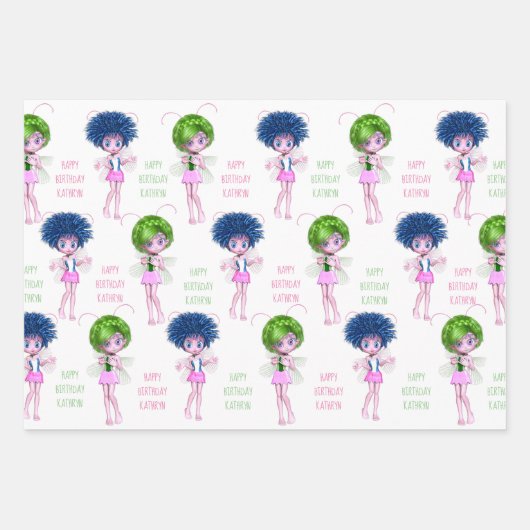 Cute Fairies Personalized Inpakpapier Vel (Voorkant)