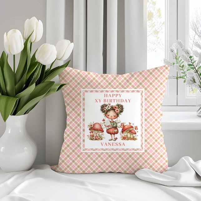 Cute Fairy 3e verjaardag Roze Bloemen Kussen (Cute Fairy 3rd Birthday Pink Floral Pillow)