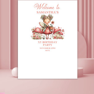 Cute Fairy 5e Verjaardag Blush Bloemen Banner Wandkleed