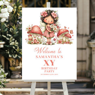 Cute Fairy 5e Verjaardag Blush Bloemen Welkom Bord Poster