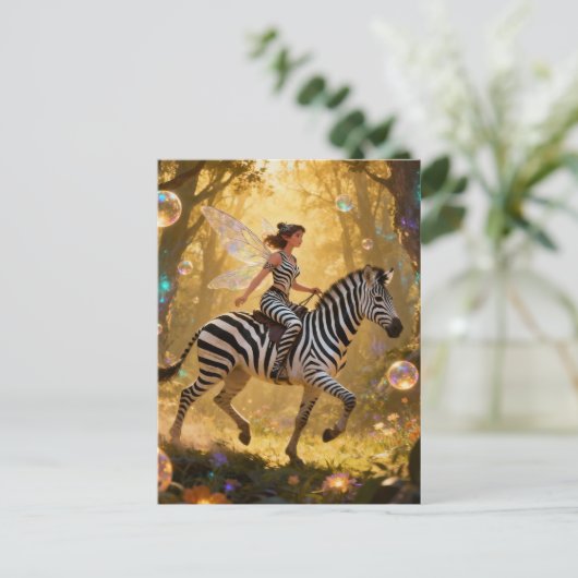 Cute Fairy and her Zebra Briefkaart (Staand voorkant)