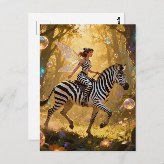 Cute Fairy and her Zebra Briefkaart (Voorkant / Achterkant)