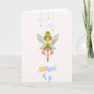 Cute Fairy Baby Shower Card - Welcome Baby Girl Bo Kaart