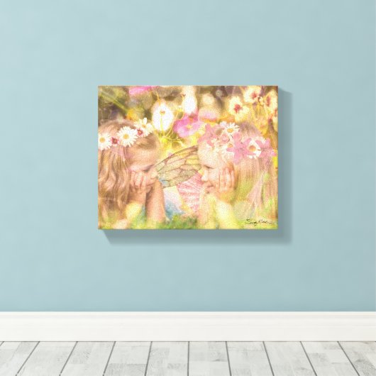 Cute Fairy Best Friends Fantasy Artwork Canvas Afdruk (Insitu (Houten vloer))