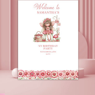 Cute Fairy Bloem Roze Whimsy 5 Verjaardag Achtergr Wandkleed