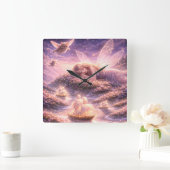 Cute Fairy Cat Dream Fantasy Aesthetic Art Vierkante Klok (Huis)