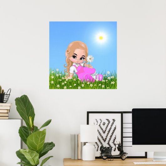 Cute Fairy & Daisy Flowers Poster (Thuiskantoor)