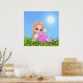 Cute Fairy & Daisy Flowers Poster (Keuken)