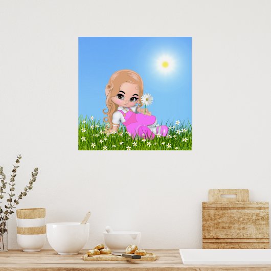 Cute Fairy & Daisy Flowers Poster (Keuken)