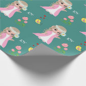 Cute Fairy Elf en Flowers op Blauwgroen Cadeaupapier (Hoek)