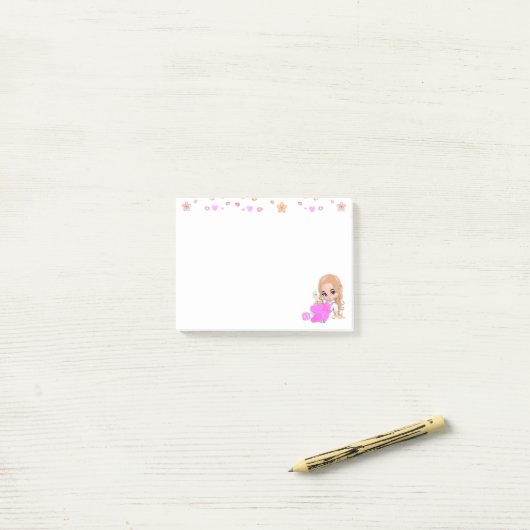 Cute Fairy en Flowers on White Post-it® Notes (Op bureau)