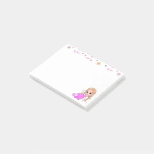 Cute Fairy en Flowers on White Post-it® Notes (Schuin)