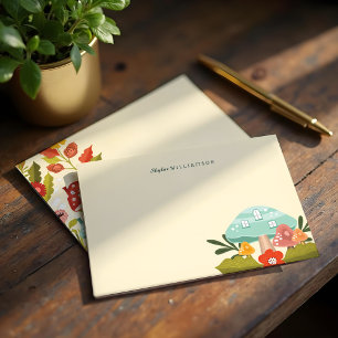 Cute Fairy Garden Autumn Leafs Mushroom & Pumpkin Notitiekaartje