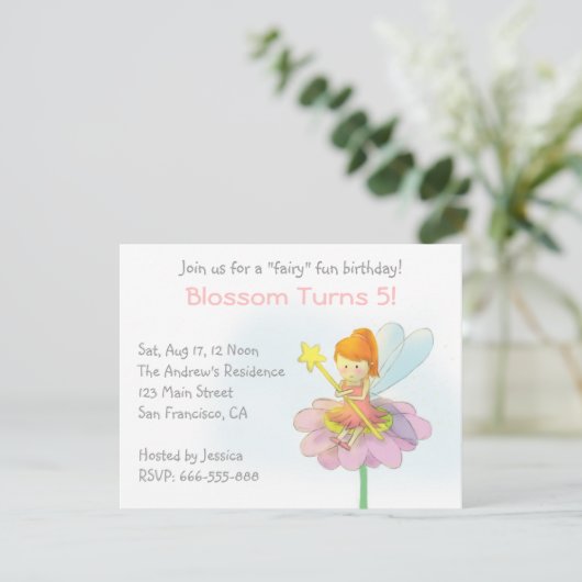 Cute Fairy, Girl Birthday Party Kaart (Staand voorkant)