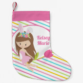 Cute Fairy Girl Custom Pink Striped Kleine Kerstsok (Voorkant)