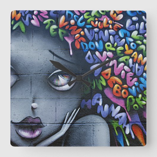 Cute Fairy Graffiti Vierkante Klok (Voorkant)