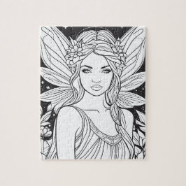 Cute Fairy in Forest Black & White Coloring Legpuzzel