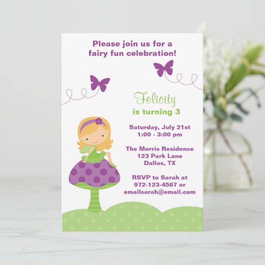 Cute Fairy Invitations Kaart (Staand voorkant)