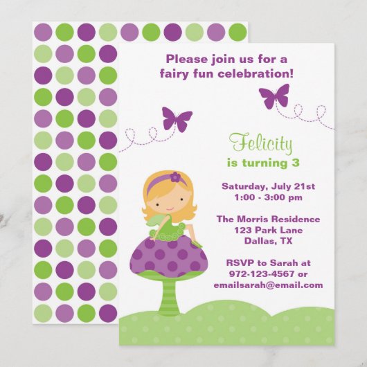 Cute Fairy Invitations Kaart (Voorkant / Achterkant)