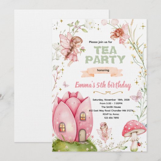 Cute fairy party invitation kaart (Voorkant / Achterkant)