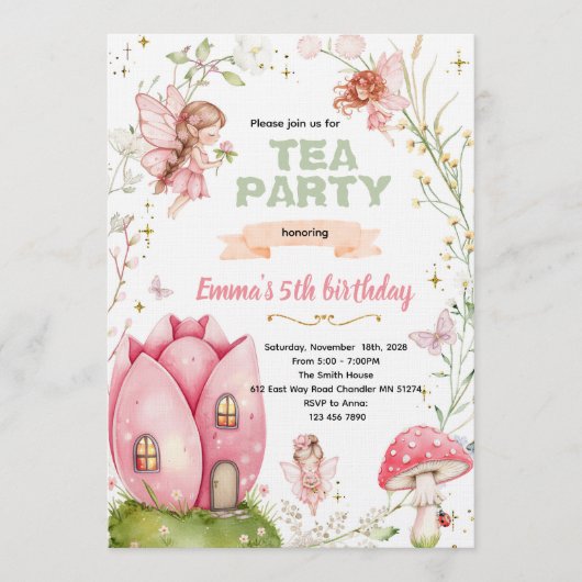 Cute fairy party invitation kaart (Voorkant)