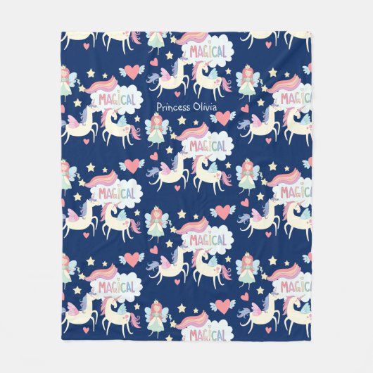 Cute Fairy Princess en Unicorn Kinder Fleece Deken (Voorkant)