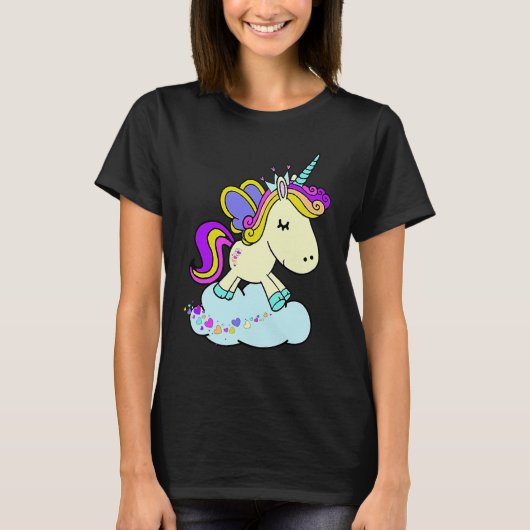 Cute Fairy Princess Unicorn on a Cloud T-shirt (Voorkant)