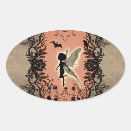 Cute fairy silhouette met gloeiende schil ovale sticker (Voorkant)