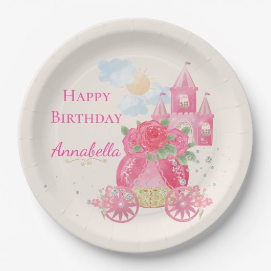 Cute Fairy Tale Pink Princess Party Papieren Bordje (Voorkant)