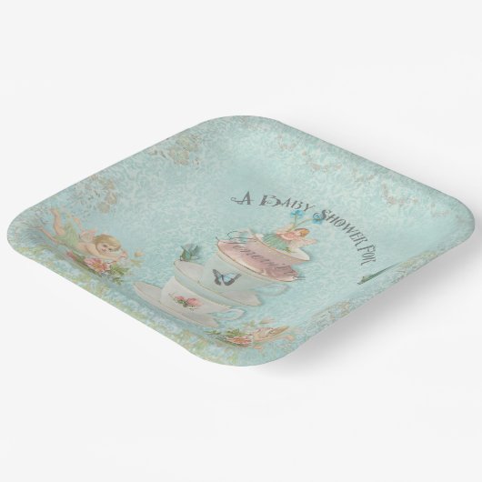 Cute Fairy Tea Cup Meisje Baby shower gepersonalis Papieren Bordje (Gebogen)