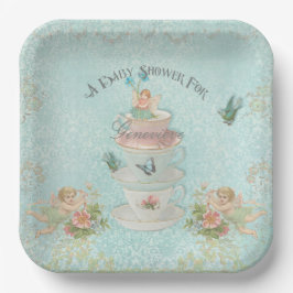 Cute Fairy Tea Cup Meisje Baby shower gepersonalis Papieren Bordje