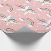 Cute Fairy Unicorn + regenbogen roze achtergrond Cadeaupapier (Hoek)