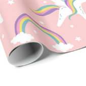 Cute Fairy Unicorn + regenbogen roze achtergrond Cadeaupapier (Rol Hoek)