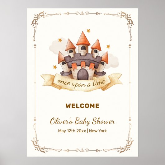 Cute Fairytale Prince Castle Baby Shower Welcome Poster (Voorkant)