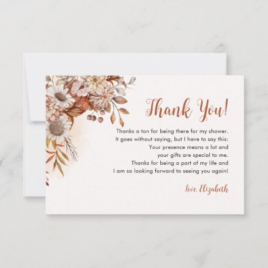 Cute Fall Boho Bridal Shower Bedankkaart (Voorkant)