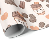 Cute Fall Coffee Beans & Cups Pattern Cadeaupapier (Rol Hoek)