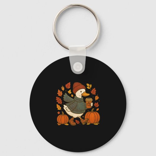 Cute Fall Eend Pumpkin Spice Latte Herfst Koffie G Sleutelhanger (Voorkant)