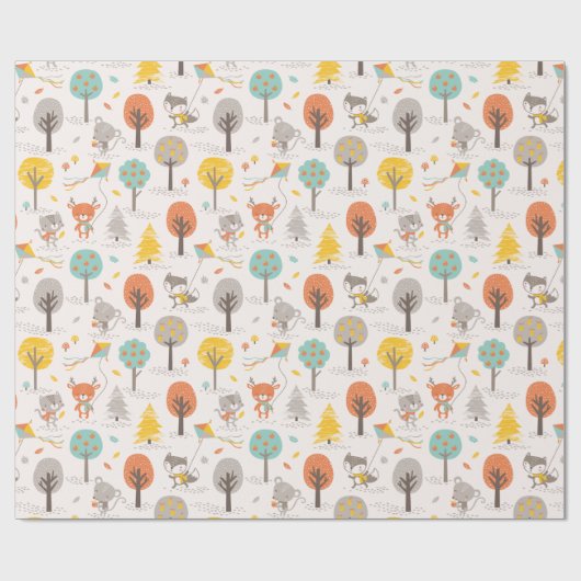 Cute Fall Forest animals with kites and trees Cadeaupapier (Vlak)
