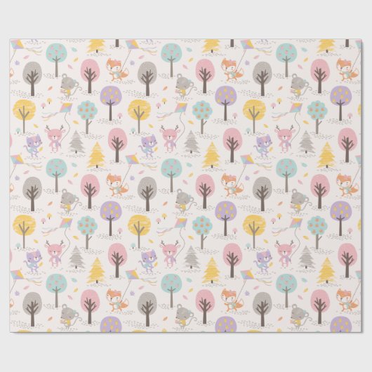 Cute Fall Forest animals with kites and trees Cadeaupapier (Vlak)