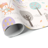 Cute Fall Forest animals with kites and trees Cadeaupapier (Rol Hoek)