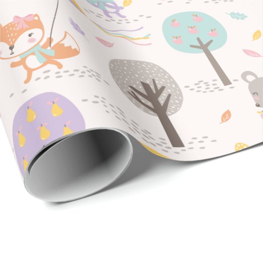 Cute Fall Forest animals with kites and trees Cadeaupapier (Rol Hoek)