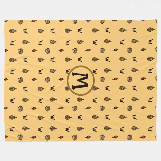 Cute Fall Leaves Acortern Pattern Custom Monogram Fleece Deken (Voorkant (Horizontaal))