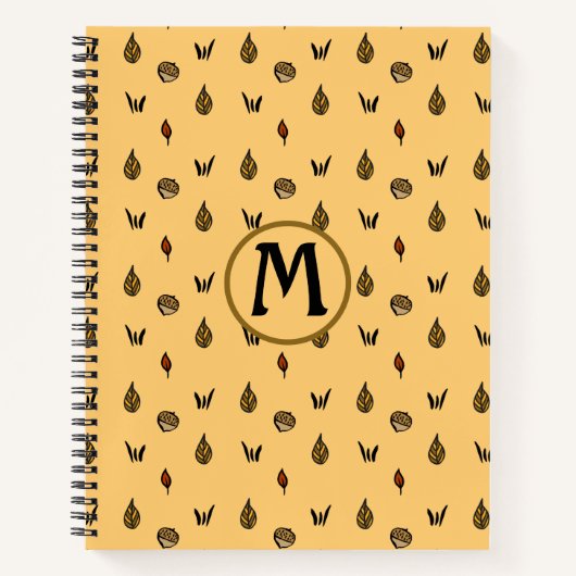 Cute Fall Leaves Acortern Pattern Custom Monogram Notitieboek (Voorkant)