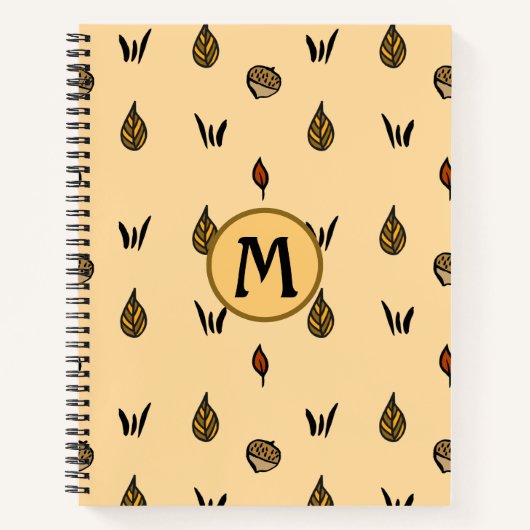 Cute Fall Leaves Acortern Pattern Custom Monogram Notitieboek (Voorkant)