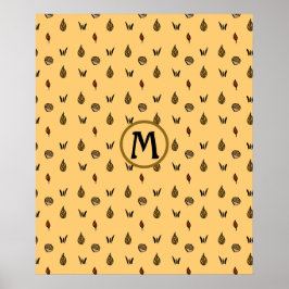 Cute Fall Leaves Acortern Pattern Custom Monogram Poster