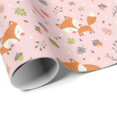 Cute Fall Mama and baby fox on light pink Cadeaupapier (Rol Hoek)