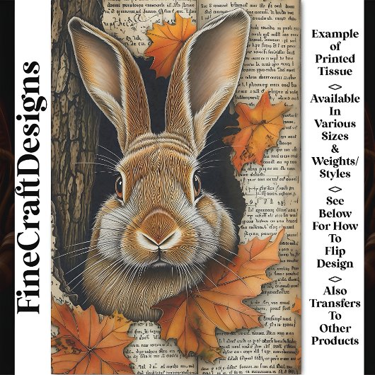 Cute Fall Peeking Rabbit Ephemera BK7 Decoupage Tissuepapier