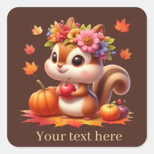 Cute Fall Seasonal add text squirrel Vierkante Sticker