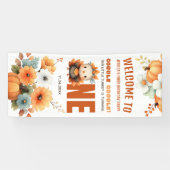 Cute Fall Turkey Thanksgiving 1st Birthday Welcome Spandoek (Horizontaal)