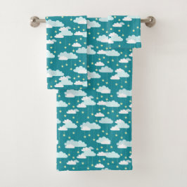 Cute Falling Stars & Clouds Pattern Bad Handdoek